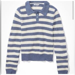 American Eagle blue and white striped collard sweater. XS